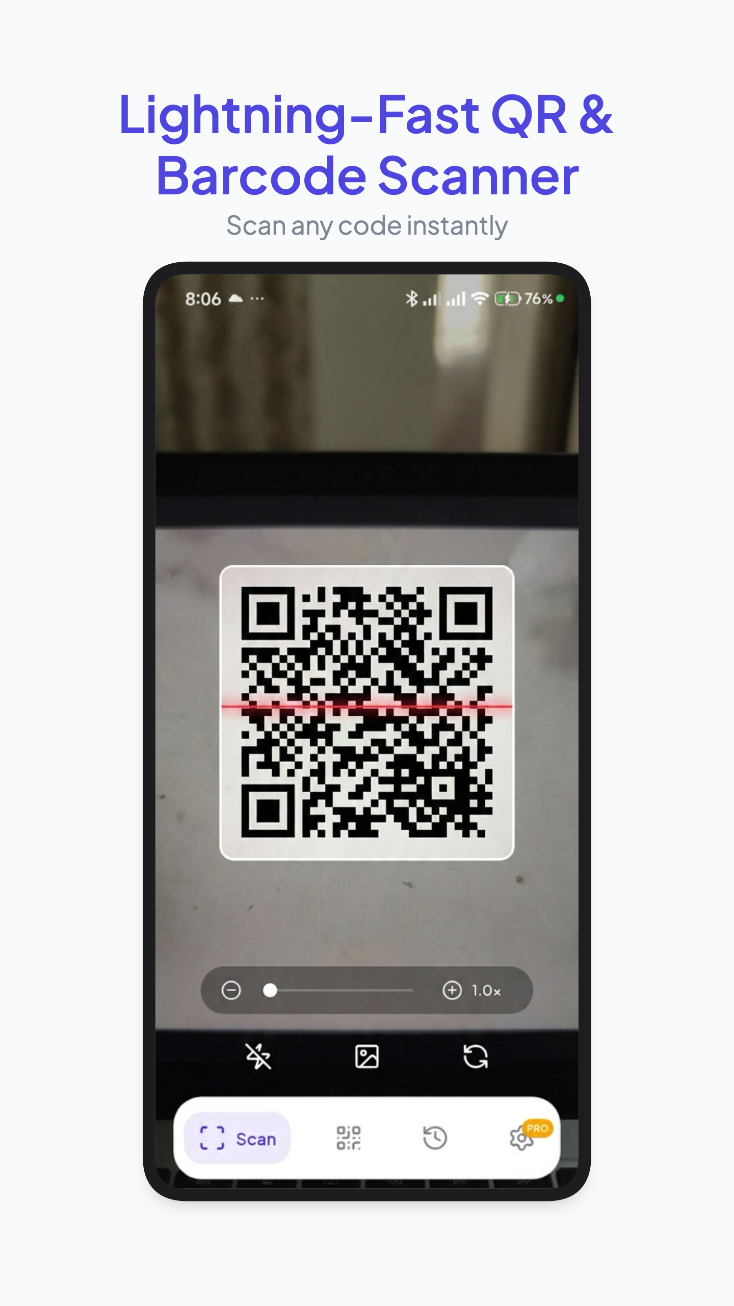ScanX scanning a QR code with the camera viewfinder
